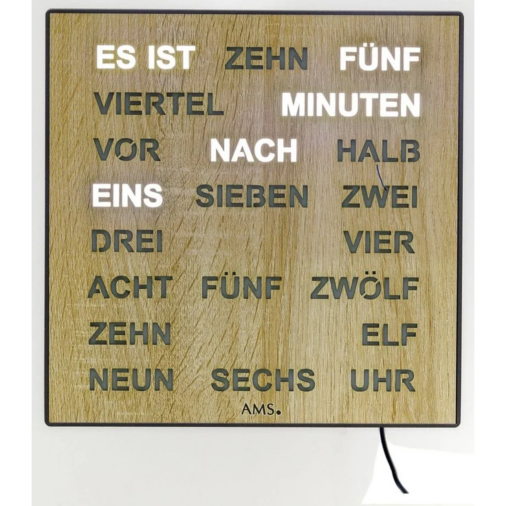 AMS Tischuhr T1237, Made in Germany, digitale LED-Anzeige, als Wanduhr nutzbar, Sonoma, schwarz-holzfarben