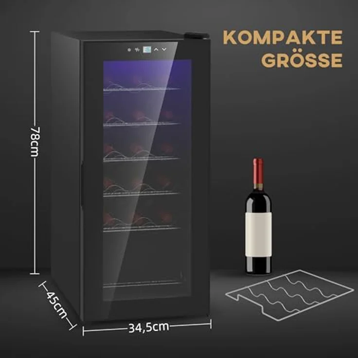 HOMCOM Weinkühlschrank Kompressor für 18 Flaschen, 50 L Getränkekühlschrank mit Glastür, 5-18°, Touchschalter, LED-Anzeige, Schwarz – Bild 4