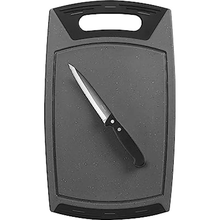 STONELINE 2-teiliges Set aus Schneidebrett und Allzweckmesser mit Wellenschliff, 13 cm Klinge aus Edelstahl, Universalmesser Küchenmesser