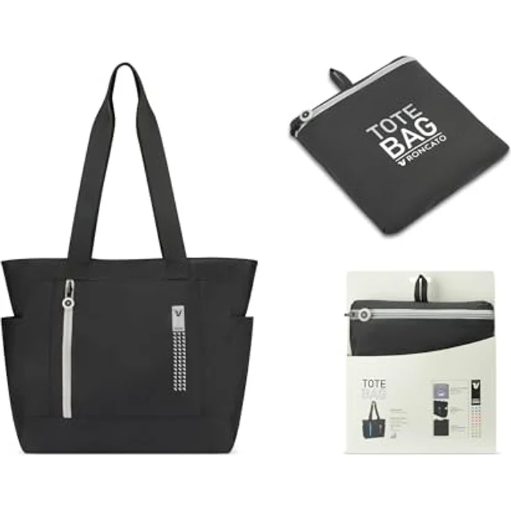 Roncato Compact Neon Shopper Tasche, 37 cm, Silber, faltbar und wasserabweisend – Bild 5