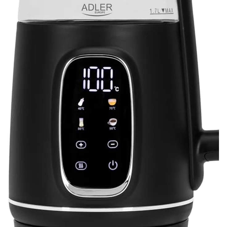 ADLER Wasserkocher AD 1223, 2200W mit 1,7L Kapazität, LED-Display und Touchpanel, 5 Temperaturprogramme, Warmhaltefunktion und Kalkfilter – Bild 5