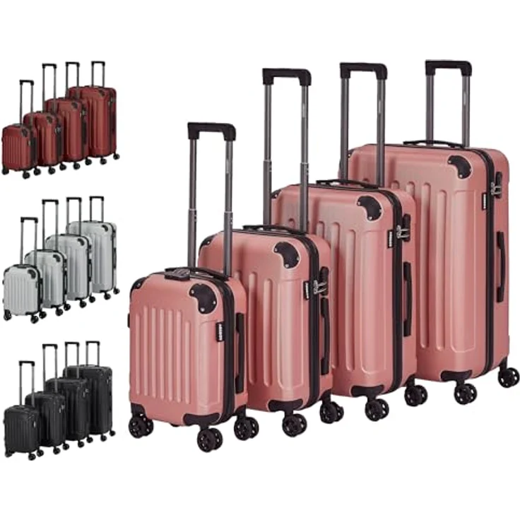 Arebos 4tlg. Hartschalenkofferset I ABS-Hartschale I Trolley Kofferset I Reisekoffer mit Teleskopgriff I Inkl. Reißverschluss-Schloss, 360° Rollen I Reisekofferset S-M-L-XL | Rosé-Gold – Bild 1