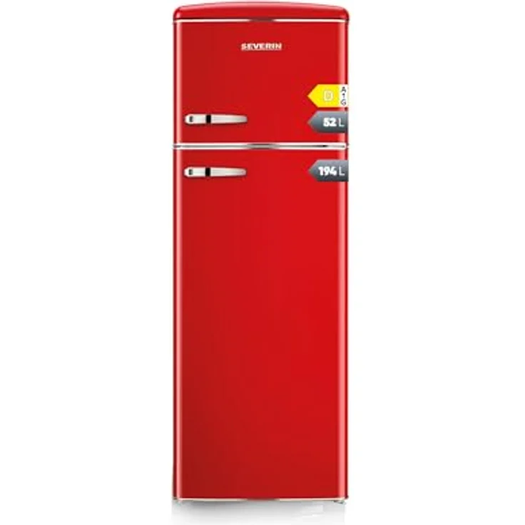 SEVERIN RKG 8983, Retro Kühl- & Gefrierkombination mit 246 L, 1-7°C, Gefrierfach oben, LED-Beleuchtung, rot, nur 39 dB – Bild 1