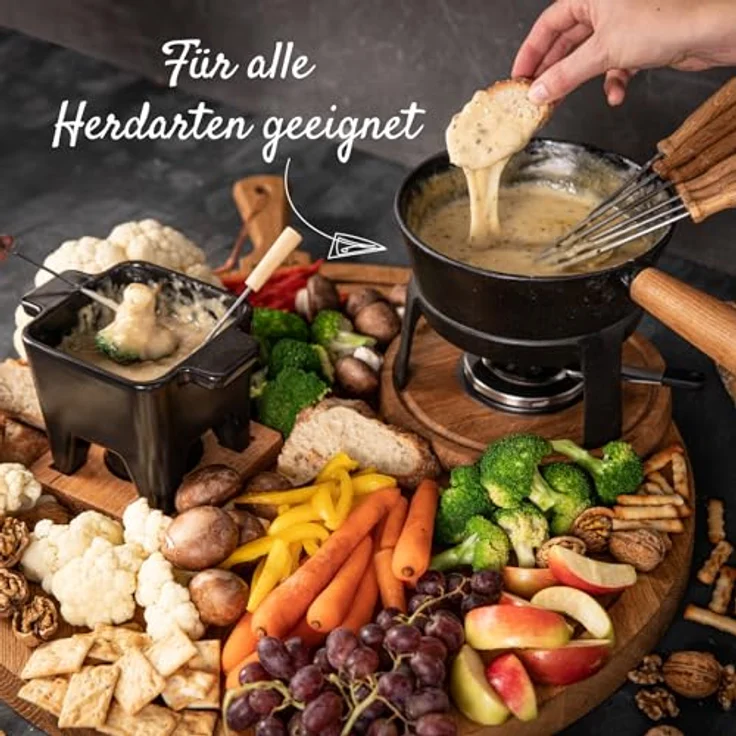 Boska Fondue Pro Set L, Käsefondue, Fondue-Set, Fonduetopf, Gusseisen, Eichenholz, Edelstahl, Schwarz, 1.5 L, 853551 – Bild 4