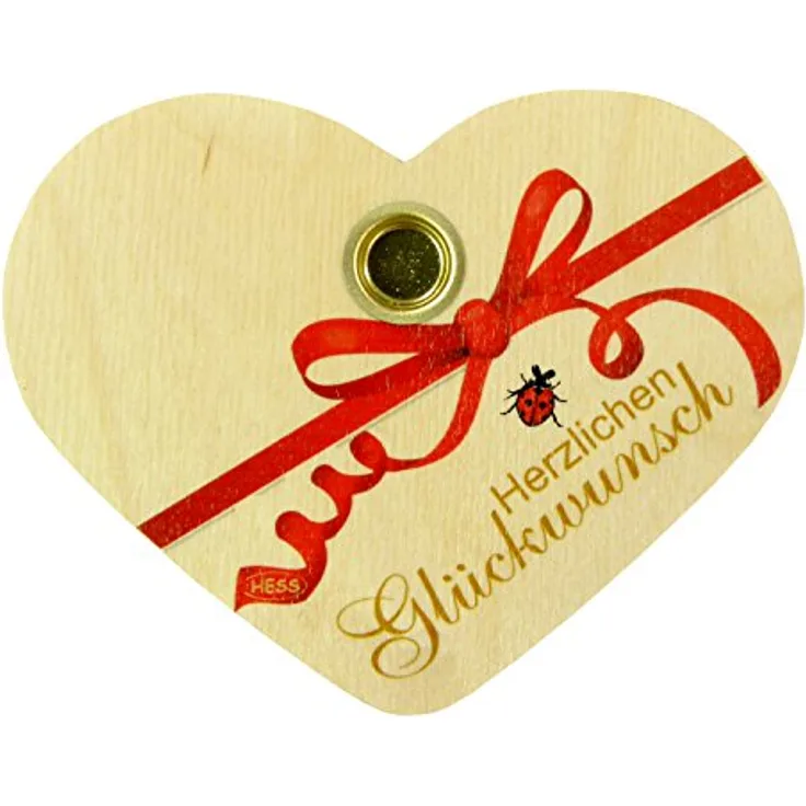 Hess Holzspielzeug 15618 - Geburtstagsherz aus Holz, Herzlichen Glückwunsch, ca. 12 x 10 cm