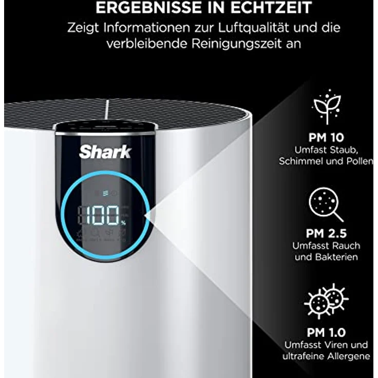 Shark HEPA Luftreiniger [HP100EU] Entfernt Allergene, Schimmel, Bakterien und Partikel, HEPA-Filter, automatische Luftqualitätsüberwachung, leise, weiß – Bild 5