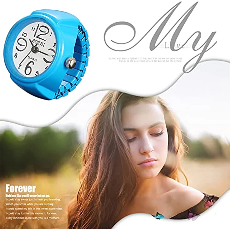 JewelryWe 8PCS Damen Ringuhr, Analog Quarzuhr mit elastischem Ringband, Geschenk für Mädchen, Schwarz Weiß Rot Rosa – Bild 5