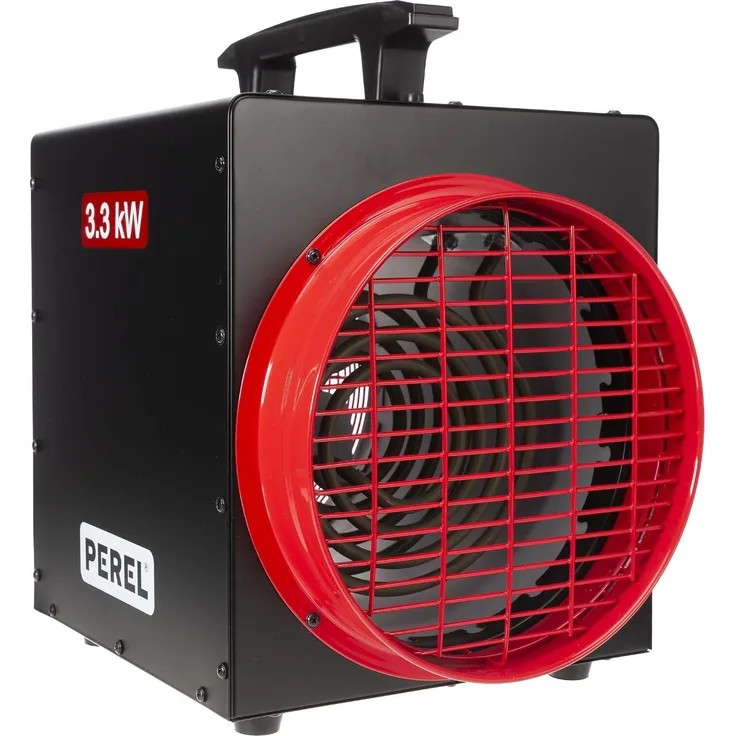 Perel Elektrischer Heizlüfter IH0004N 3300W mit Thermostat, Kühlfunktion, IP24 Überhitzungsschutz, tragbar für Werkstatt und Garage