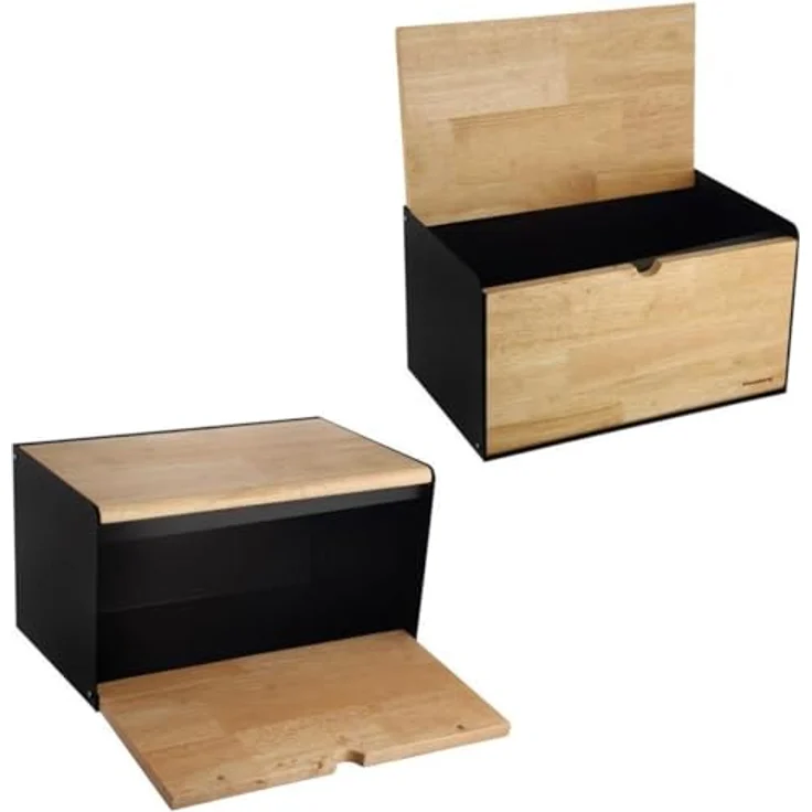 Klausberg wooden and steel bread box (KB-7386), Brotaufbewahrung, Schwarz – Bild 2