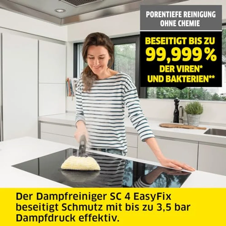 Kärcher Dampfreiniger SC 4 EasyFix, Dampfdruck: 3,5 bar, Aufheizzeit: 4 min., Leistung: 2.000 W, Flächenleistung: 100 m², 2-Tank-System: 0,5 l + 0,8 l, mit Bodenreinigungsset EasyFix, Düsen und Bezüge – Bild 2