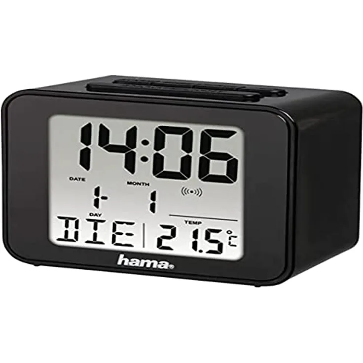 Hama Cube Digital Table Clock, DCF-Funkuhr mit großem Display und angenehmer LED-Hintergrundbeleuchtung, schwarz