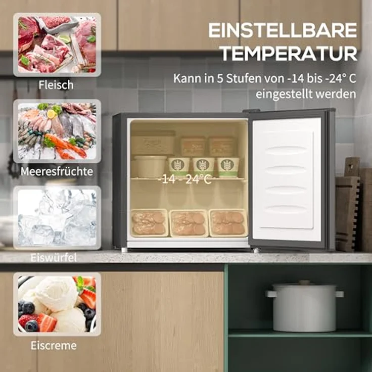 HOMCOM Mini-Gefrierschrank 35L, freistehende Gefrierbox mit 5-stufiger Temperaturregelung -14 bis -24℃, grau – Bild 3