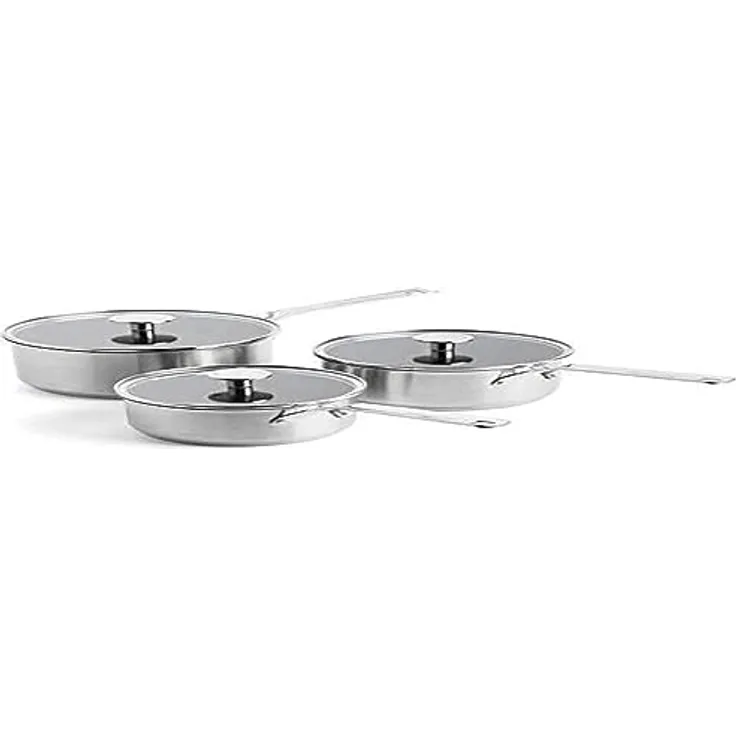 KitchenAid Stainless Steel Stielkasserollen-Set (16cm, 18cm & 20cm), 3-lagige Antihaftbeschichtung, induktionsgeeignet, backofenfest, spülmaschinenfest, silber