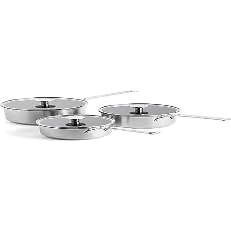 KitchenAid Stainless Steel Stielkasserollen-Set (16cm, 18cm & 20cm), 3-lagige Antihaftbeschichtung, induktionsgeeignet, backofenfest, spülmaschinenfest, silber – Bild 1