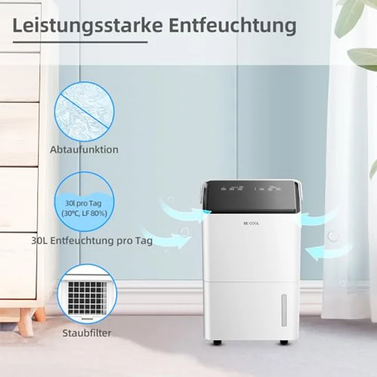 Be Cool BC30LEF2301 Luftentfeuchter 25m² 600W 30 l/Tag Weiß, Grau – Bild 6