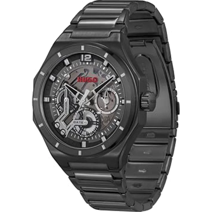 HUGO Multi Zifferblatt Quarz Uhr für Herren Kollektion #Grail Skeleton mit Edelstahlarmband und schwarzer Ionenbeschichtung – Bild 2