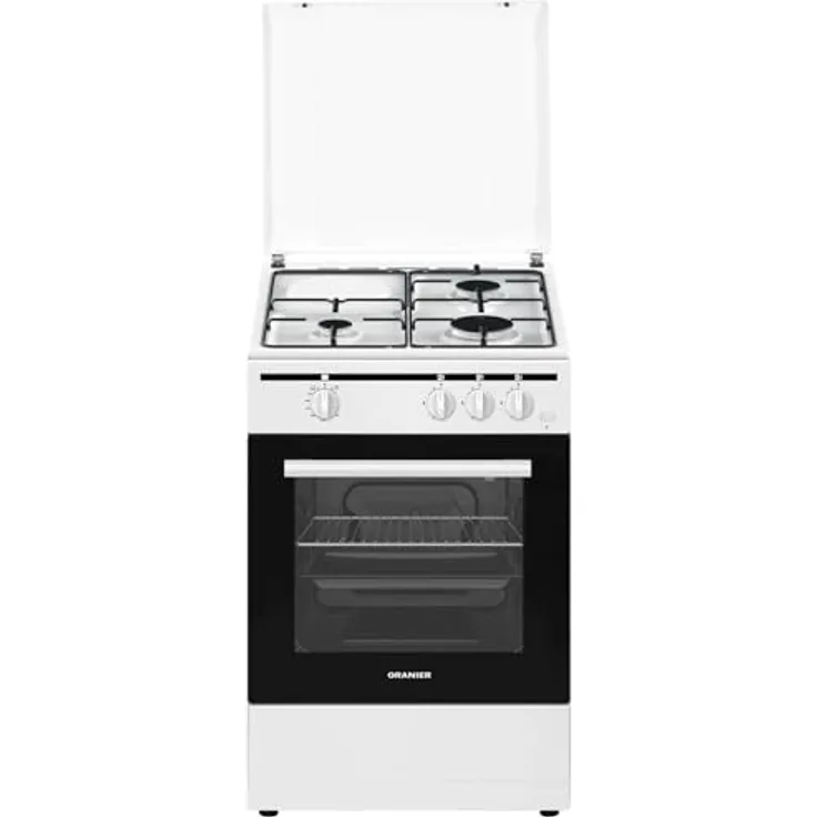 Oranier Gas-Standherd 50 cm - freistehender Gasherd mit Gas-Backofen - weißer 3 flammiger Standherd mit Gaskochfeld 4 Kochzonen - STG598