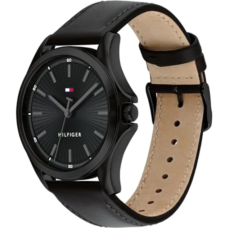Tommy Hilfiger Quarzuhr BRUCE 1792190, Herrenuhr mit schwarzem Lederarmband, analog, spritzwassergeschützt, 42 mm Gehäuse – Bild 2
