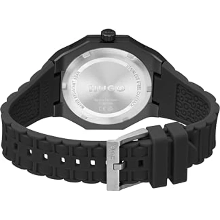 HUGO #Grail Light, Herren Uhr mit 3-Zeiger-Quarzwerk, 42 mm Aluminiumgehäuse, schwarzes Silikonarmband, 5 ATM wasserdicht, schwarzes Zifferblatt mit Logostruktur – Bild 4