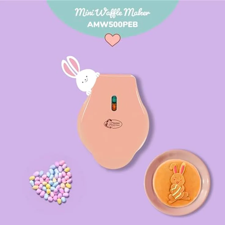 Bestron Mini-Waffeleisen Osterhasen-Design, Waffelmaker mit Antihaftbeschichtung, 550 Watt, Waffelgröße 10cm, Farbe: Orange – Bild 3