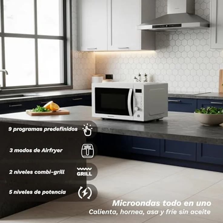 Grunkel MW-28AIRFRYER, Mikrowelle mit Grill und Heißluftfritteuse, 28L, 2200W Inox, 5 Leistungsstufen, 8 Programme – Bild 4