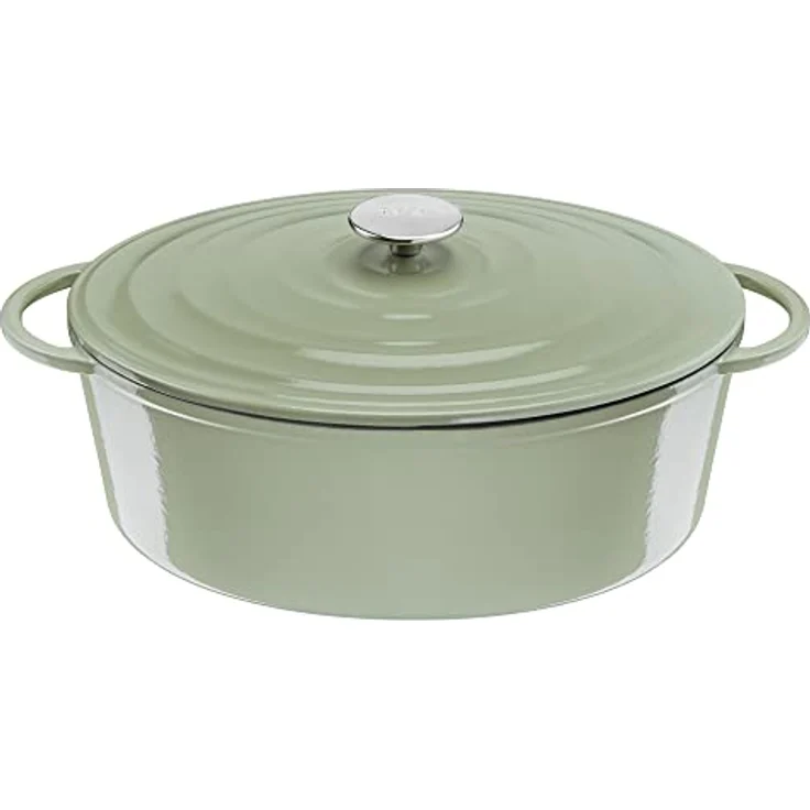 Tefal E25806 LOV Ovaler Bräter 34 cm | wiedergewonnenes Gusseisen | optimale Wärmespeicherung | für alle Herdarten | induktionsgeeignet | backofengeeignet bis 250°C | spülmaschinenfest | Hellgrün – Bild 1