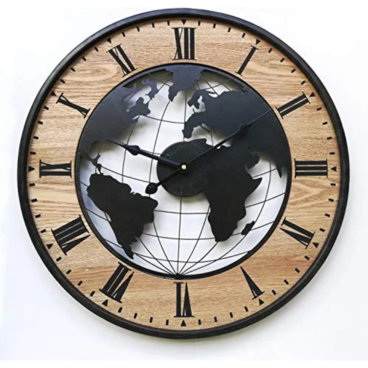 Rebecca Mobili Wanduhr, große runde Wohnzimmeruhr, Schwarz Braun, Retro-Design, für Wohnzimmer - Durchmesser 50 cm x B 4,5 cm - Art. RE6378