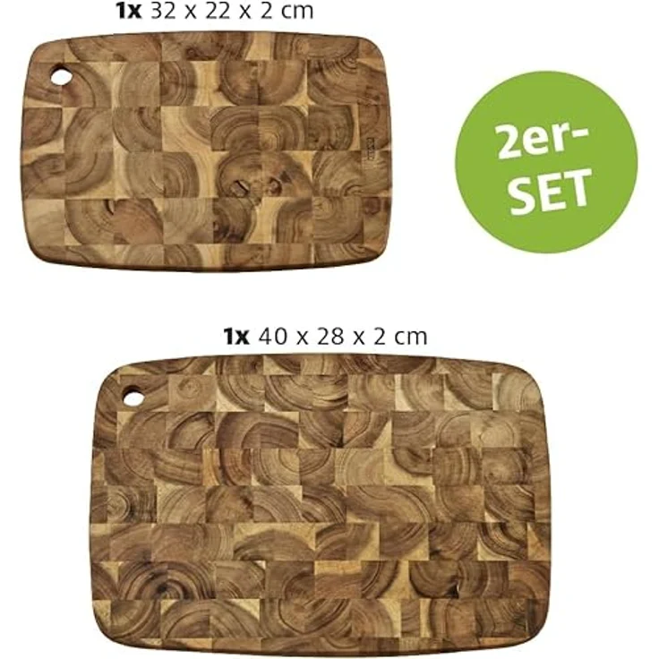 KESPER Schneidebretter 2er Set aus FSC-zertifiziertem Akazienholz, Maße: 40 x 28 x 2 cm, 32 x 22 x 2 cm, braun – Bild 2
