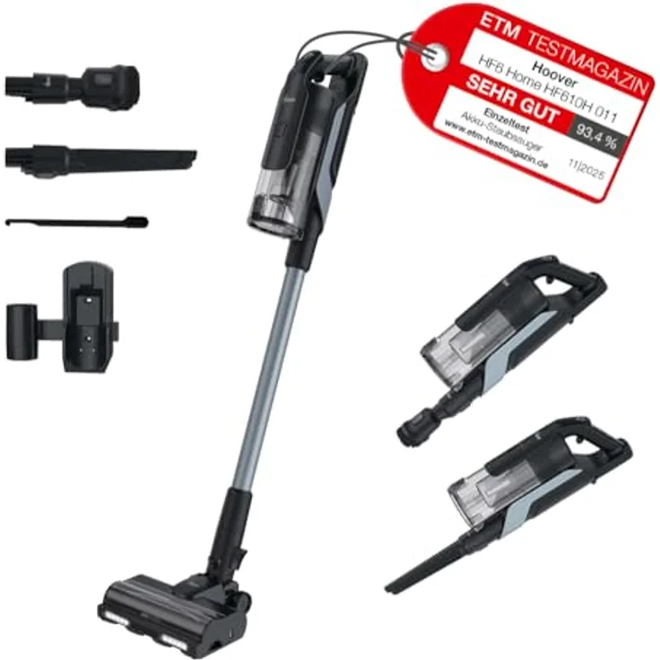 Hoover HF6 Akkustaubsauger [HF610H], kabelloser Hand- und Stielstaubsauger mit 250 AW Saugleistung, bis zu 100 Minuten Laufzeit, Bodensensor und Anti-Twist Bürstenrolle