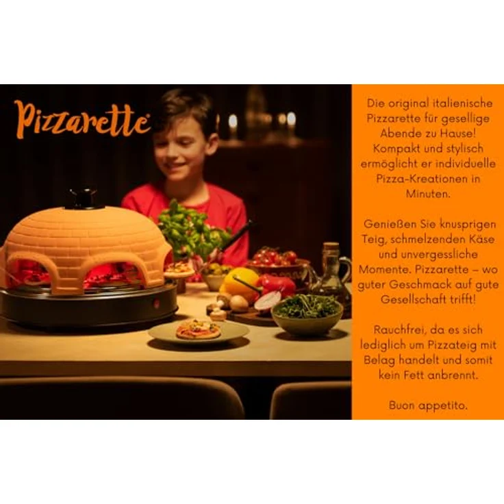 Emerio Pizzaofen, PIZZARETTE das Original, 1 handgemachte Terracotta Tonhaube, patentiertes Design, für Mini-Pizza, echter Familien-Spaß für 6 Personen, PO-115984 – Bild 4