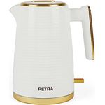 Petra PT5031WVDE 1,7L Wasserkocher – 360° drehbare Basis, Strix-Controller, Antikalkfilter, Anzeigefenster für den Wasserstand, automatische Abschaltfunktion, Boil-Dry-Sensor, 2200W, weiß/gold