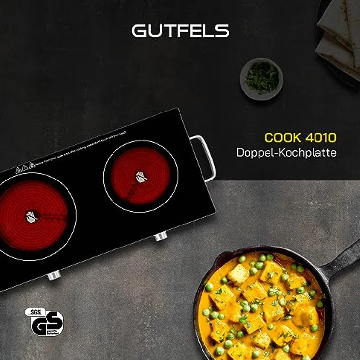Gutfels Doppel-Kochplatte COOK 4010 | Cerankochfeld 2 Platten 2800 W | Herdplatte 2 Kochfelder aus Glaskeramik | Kochplatten 2er elektrisch inkl. Überhitzungsschutz – Bild 2