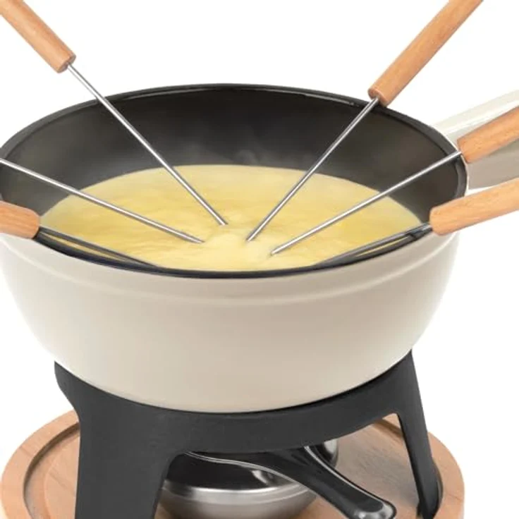H.Koenig Fondue Mont Blanc La Fonderie 1890, Fondue Set in Holz-Optik, 1,8 Liter, emaillierter Gusseisentopf, für bis zu 6 Personen, spülmaschinenfest – Bild 6