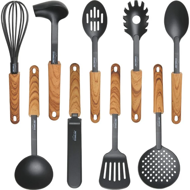STONELINE Kochbesteck-Set "Back to Nature", 9-teiliges Kochutensilien-Set mit Holzgriff-Design, ideal für Antihaft-Pfannen, spülmaschinenfest