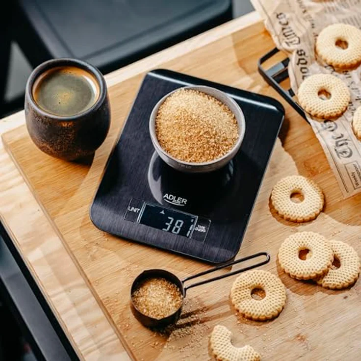 Adler Küchenwaage AD 3183, digitale Haushaltswaage mit LCD Anzeige und Hintergrundbeleuchtung, schwarz, 5kg Kapazität, Edelstahl-Plattform – Bild 8
