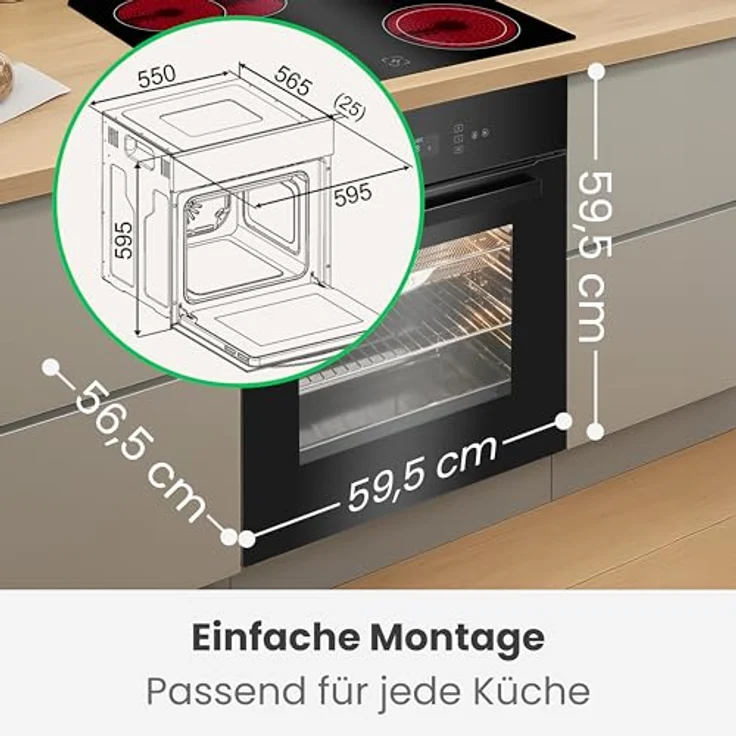 Bomann EBO 7912, Einbau-Backofen mit Pyrolyse, 67 Liter, Grill, AirFry, Umluft, Touch-Display, Energieklasse A, schwarz – Bild 2