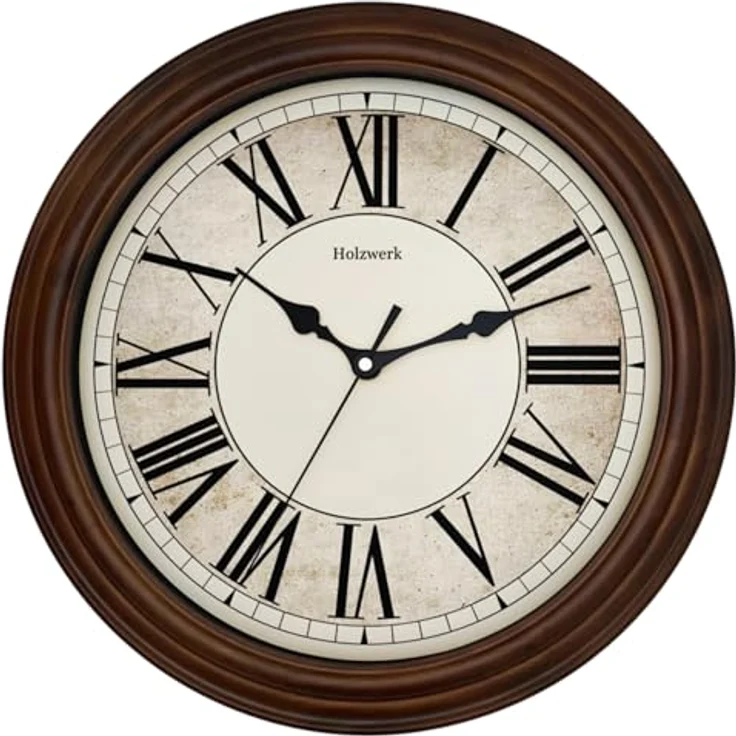 Holzwerk Wanduhr RADBURG Vintage Retro Designer Quarzwanduhr, 35 cm, nahezu lautloses Uhrwerk, braunes Vollholz, analoge Anzeige mit arabischen Ziffern – Bild 1