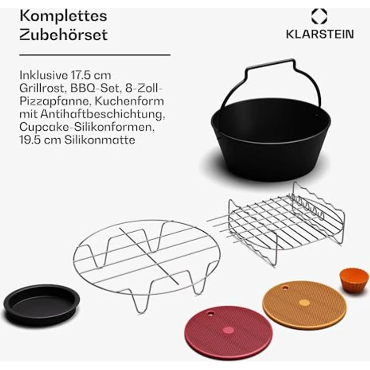 Klarstein AeroVital Deluxe Zubehörset – Grillrost, BBQ-Set, Pizzapfanne, Kuchenform, Silikonformen & Matte, spülmaschinenfest, Antihaft, kompatibel mit AeroVital Modellen – Bild 2