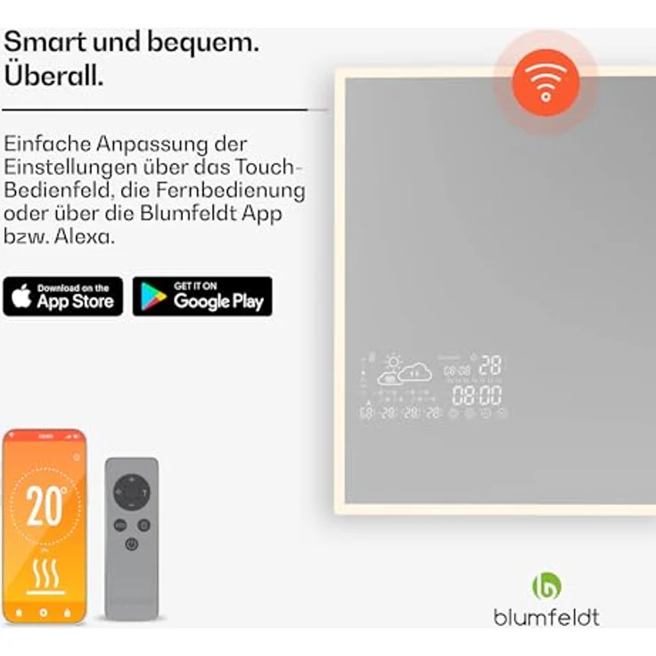 Blumfeldt Infrared Heater Smart Mirror, Infrarotheizung mit 500 W, App Steuerung, IP44, schwarz – Bild 6