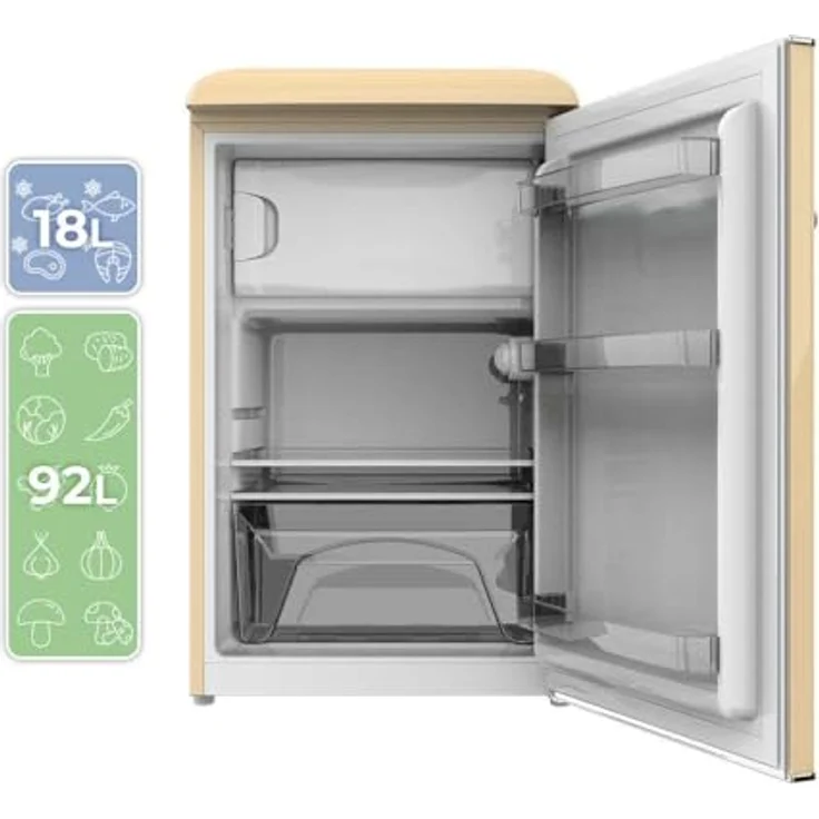 Cecotec Mini Retro Kühlschrank Bolero CoolMarket TT Origin 110, 110L Kapazität, Energieeffizienzklasse E, Icebox, LED-Innenbeleuchtung, beige – Bild 4