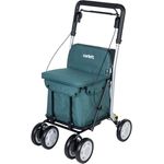 CARLETT Supermarkt-Einkaufswagen medizinisch geprüft mit integriertem Sitz und Rückenlehne, 4 Räder und 3 Positionen, 15 kg Kapazität, abnehmbare 29L Tasche - Grün