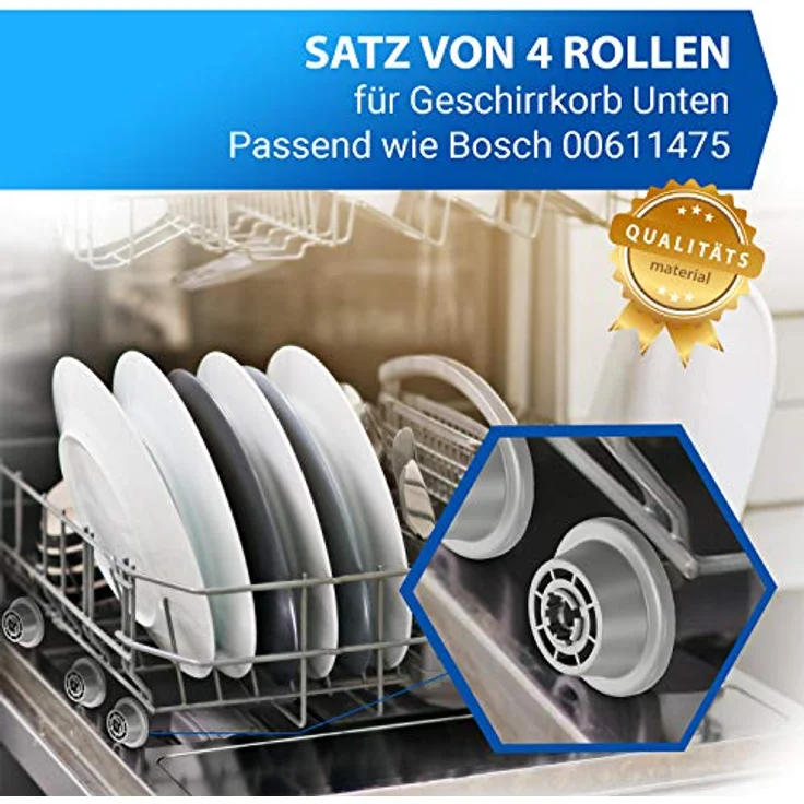 VIOKS Korbrollen 4 x Spülmaschinen-Rollen, Ersatz für Bosch 00611475, Siemens 611475, Küppersbusch 436718, grau, mit Rollenhalter für Unterkorb Geschirrspüler – Bild 2