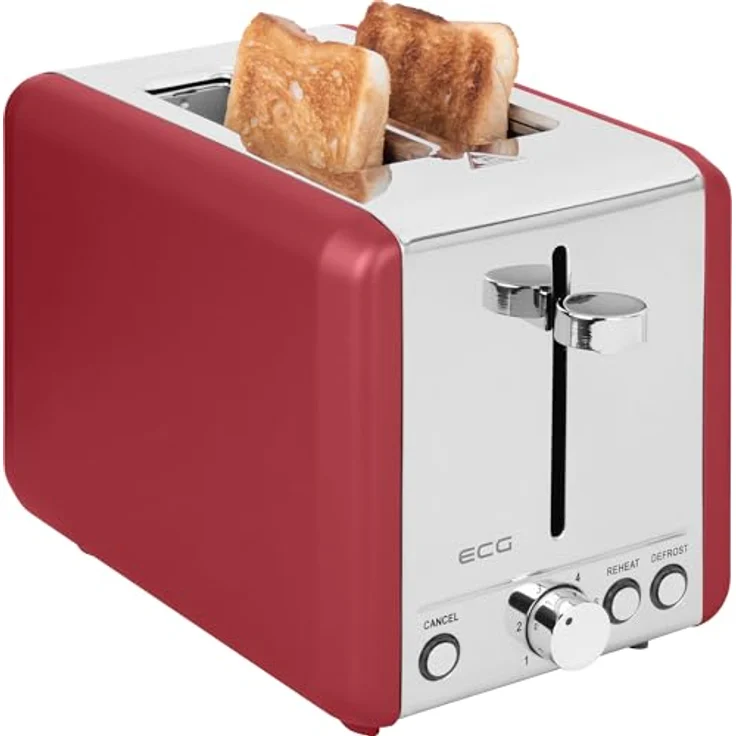 ECG ST 2708 Tradizione Corsa Toaster, mattrot mit Edelstahlelementen, 2-fach Toastzubereitung, 6 Grad Temperaturregelung – Bild 2