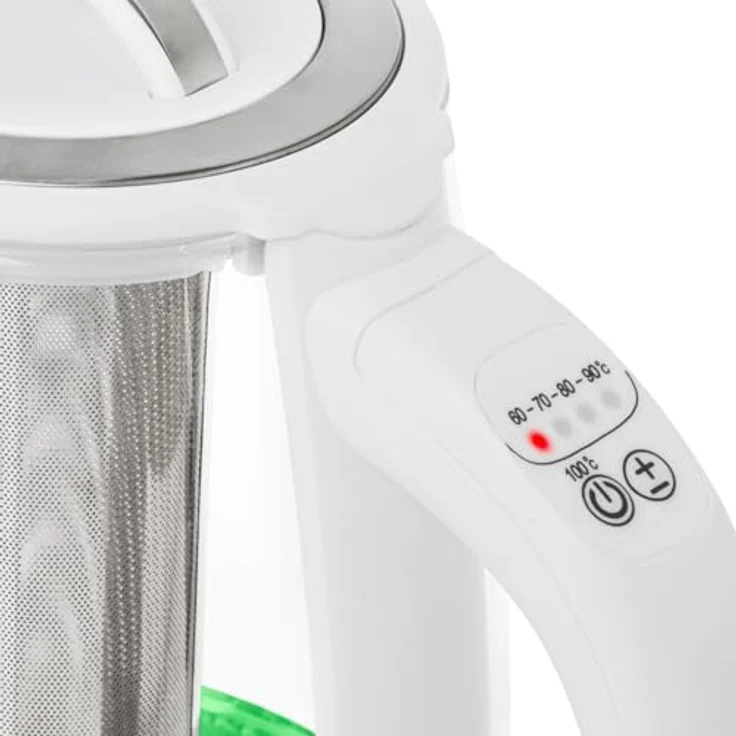 Camry CR 1290, Wasserkocher 2 L mit Teesieb, 2200 W, Temperaturvorwahl 60–100 °C, Glasgehäuse in Weiß – Bild 4