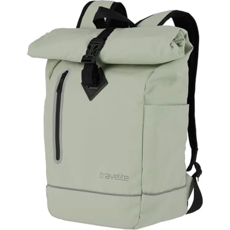 travelite BASICS Roll-Up Rucksack, wasserdichter Freizeitrucksack mit atmungsaktiver Rückwand und reflektierenden Applikationen, schwarz – Bild 4