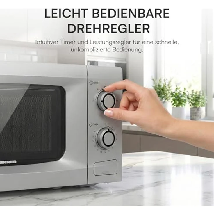 Heinner HMW-M2035SL Freistehende Mikrowelle 20 L, 700 W, Mechanische Steuerung mit Timer, Silber – Bild 7