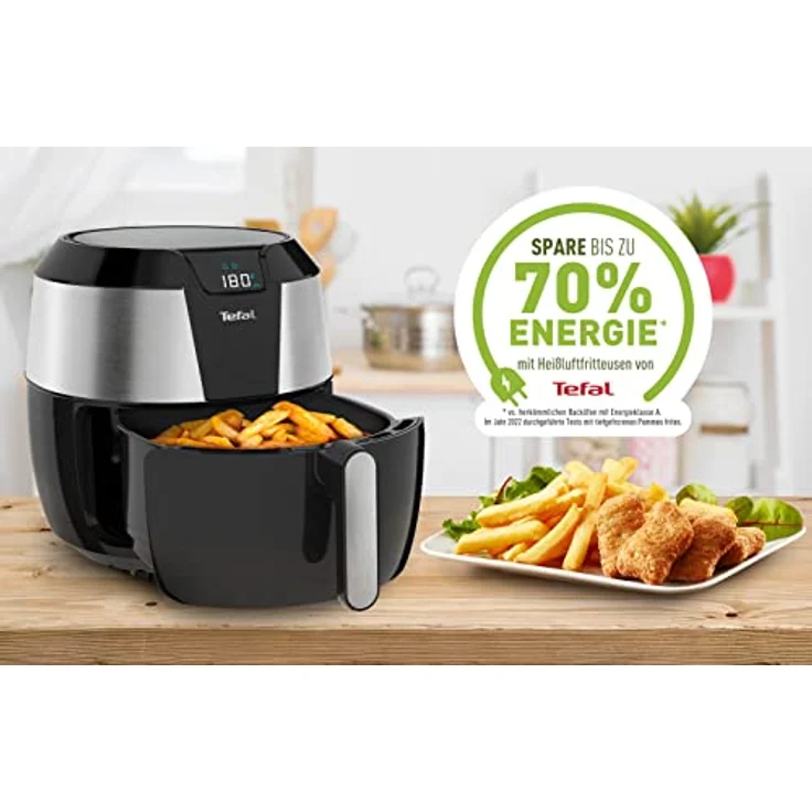 Tefal EY701D Easy Fry XXL Heißluftfritteuse 1700 Watt, Fassungsvermögen: 1,6 kg, Timer, 8 automatische Menüs Schwarz-Edelstahl – Bild 2