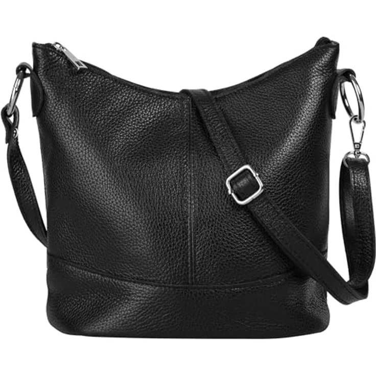 Cluty Umhängetasche, echt Leder, Made in Italy, seidig glänzend, schwarz – Bild 2