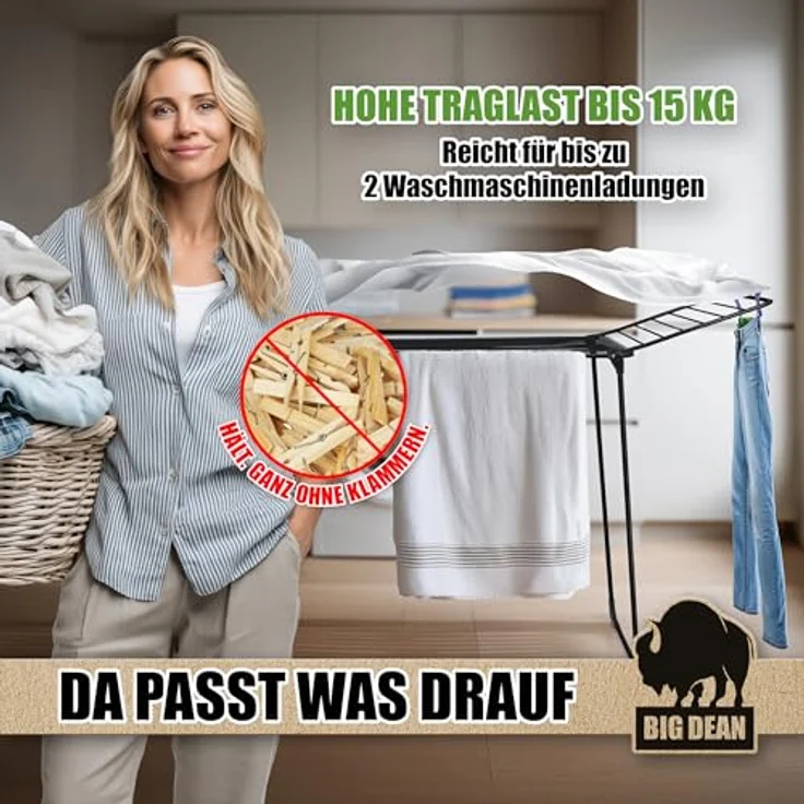 BigDean Wäscheständer NEUHEIT, 20m Wäschetrockner mit extra dicken "Grip" Wäscheleinen und extra Höhe, Made in Europe – Bild 6