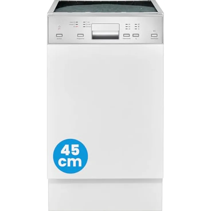 Bomann GSPE 7422 TI, teilintegrierter Geschirrspüler 45 cm, sehr leise, 10 Maßgedecke, automatische Türöffnung, 6 Programme, inkl. Aquastop, Edelstahl-Innenbehälter, silbergraue Geschirrkörbe